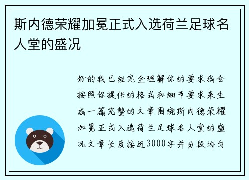 斯内德荣耀加冕正式入选荷兰足球名人堂的盛况